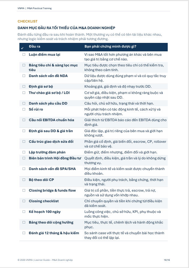 Corporate M&A Simulation Output Checklist